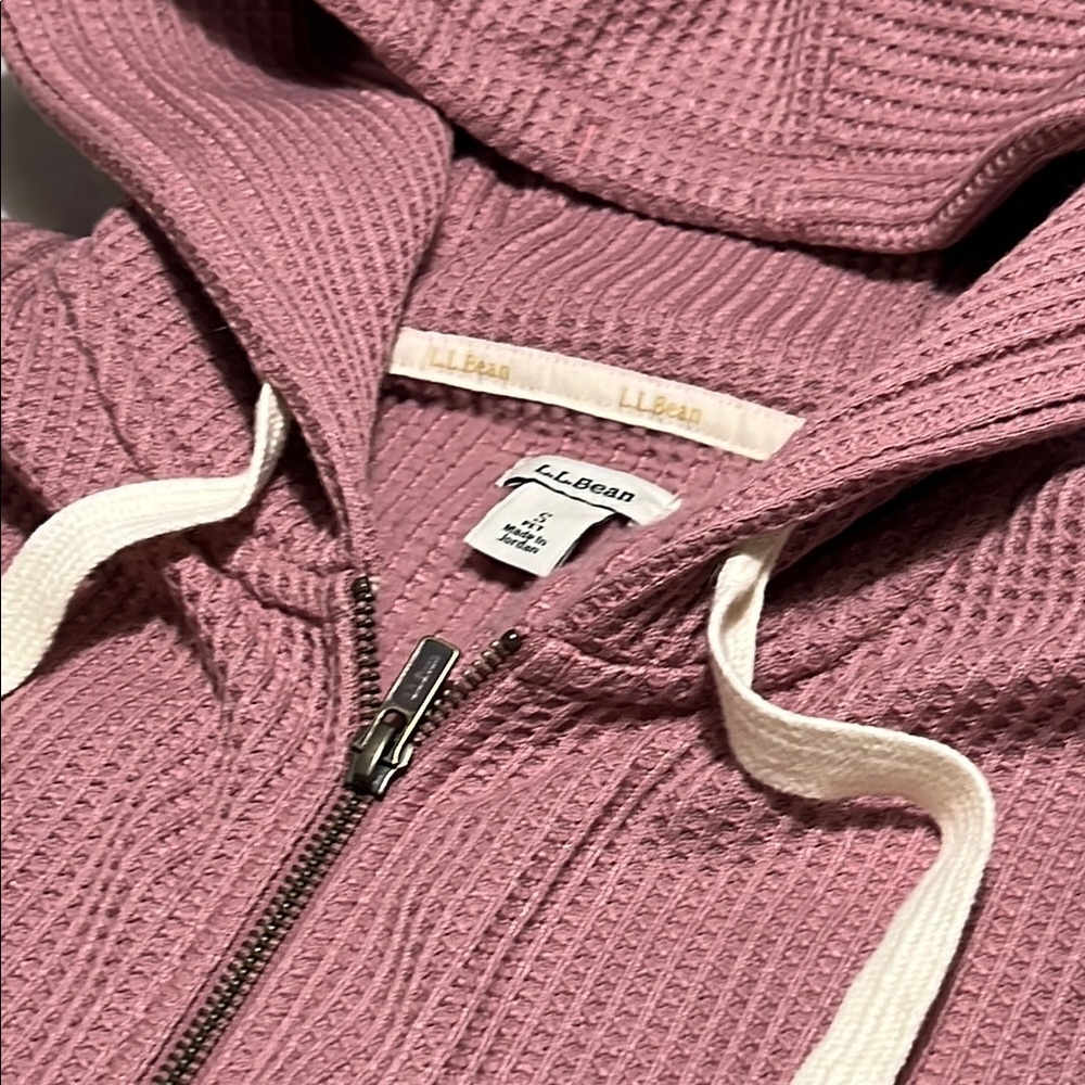 L.L. Bean Pink Waffle Print Textured Zip Hoodie.  Size Small - Picture 4 of 8
